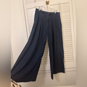 Maeve Anthropologie Dark Blue Denim Jeans wide leg size 31